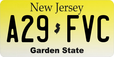 NJ license plate A29FVC