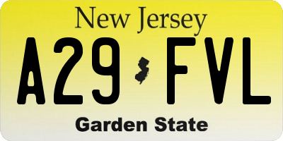 NJ license plate A29FVL