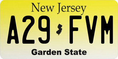 NJ license plate A29FVM