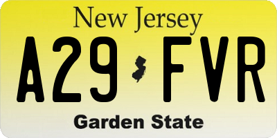 NJ license plate A29FVR