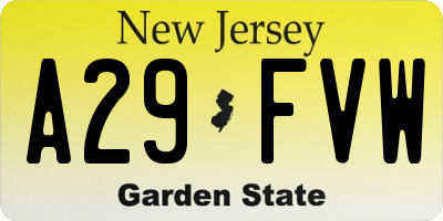 NJ license plate A29FVW