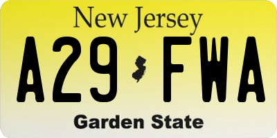 NJ license plate A29FWA