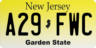 NJ license plate A29FWC