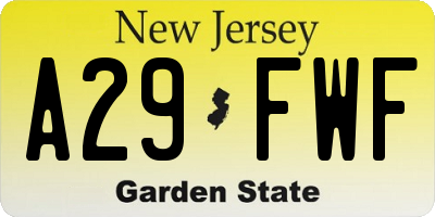 NJ license plate A29FWF