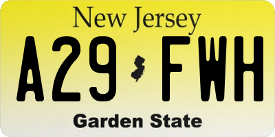 NJ license plate A29FWH
