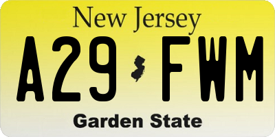 NJ license plate A29FWM