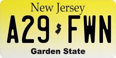NJ license plate A29FWN