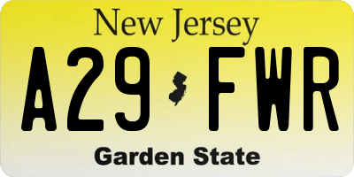 NJ license plate A29FWR