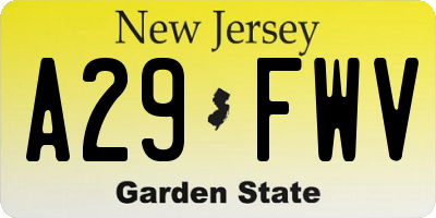 NJ license plate A29FWV