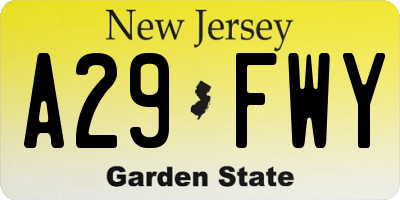 NJ license plate A29FWY