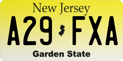 NJ license plate A29FXA