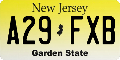 NJ license plate A29FXB