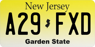 NJ license plate A29FXD