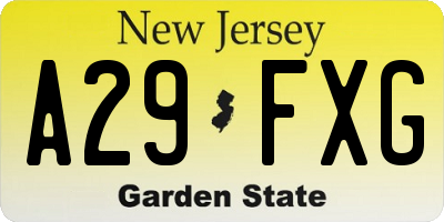 NJ license plate A29FXG