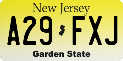 NJ license plate A29FXJ