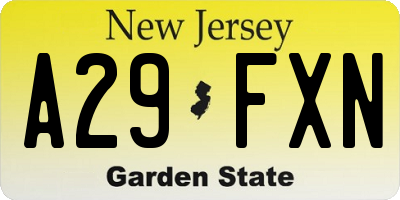 NJ license plate A29FXN