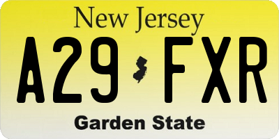 NJ license plate A29FXR