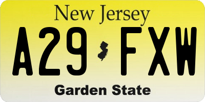 NJ license plate A29FXW