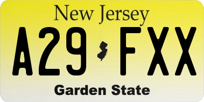 NJ license plate A29FXX