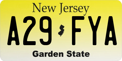 NJ license plate A29FYA