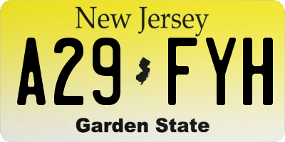 NJ license plate A29FYH