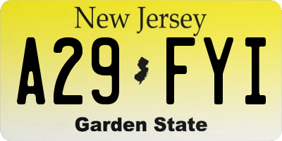 NJ license plate A29FYI