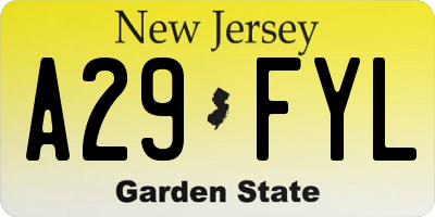 NJ license plate A29FYL