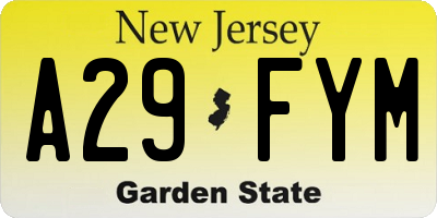 NJ license plate A29FYM