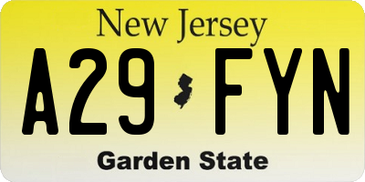 NJ license plate A29FYN