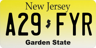 NJ license plate A29FYR