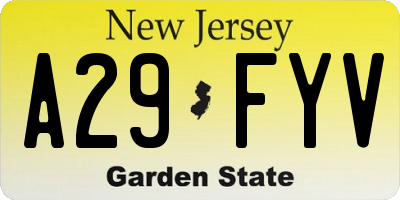 NJ license plate A29FYV