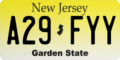 NJ license plate A29FYY
