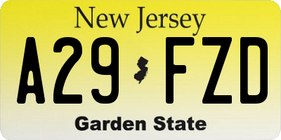 NJ license plate A29FZD