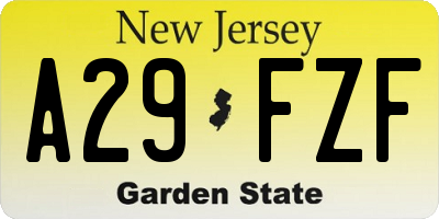 NJ license plate A29FZF