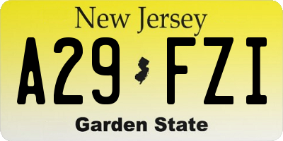 NJ license plate A29FZI