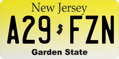 NJ license plate A29FZN