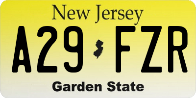 NJ license plate A29FZR