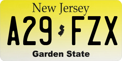 NJ license plate A29FZX