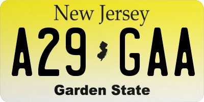 NJ license plate A29GAA