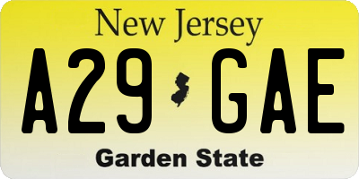 NJ license plate A29GAE