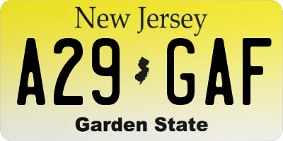 NJ license plate A29GAF