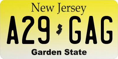 NJ license plate A29GAG