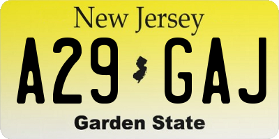 NJ license plate A29GAJ