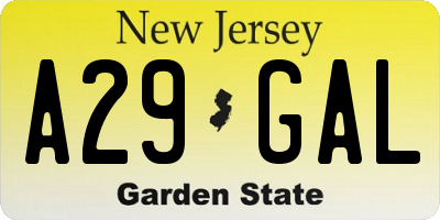 NJ license plate A29GAL