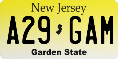 NJ license plate A29GAM