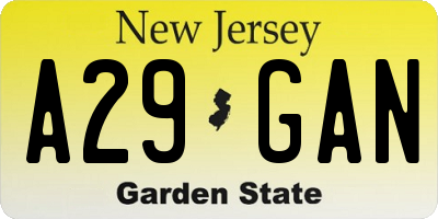 NJ license plate A29GAN