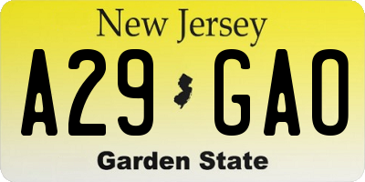 NJ license plate A29GAO