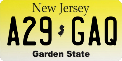 NJ license plate A29GAQ