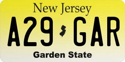 NJ license plate A29GAR