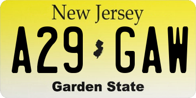 NJ license plate A29GAW